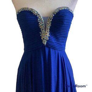 Long Royal Blue Beaded Chiffon Prom Gown Dress US XS